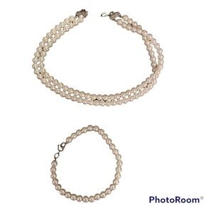 🌸 PEARL CHOKER NECKLACE & BRACELET SET (Youth/Child Size)